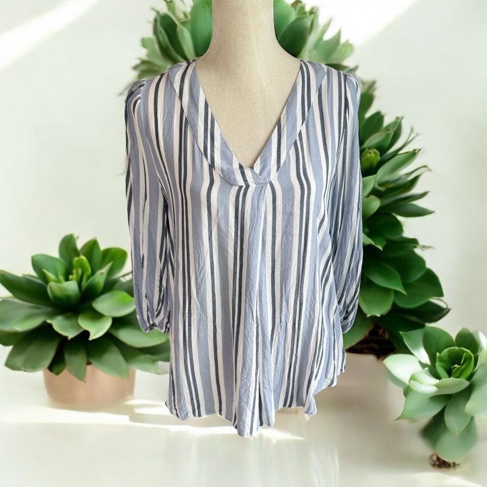 a.n.a. Blue and White Striped Blouse